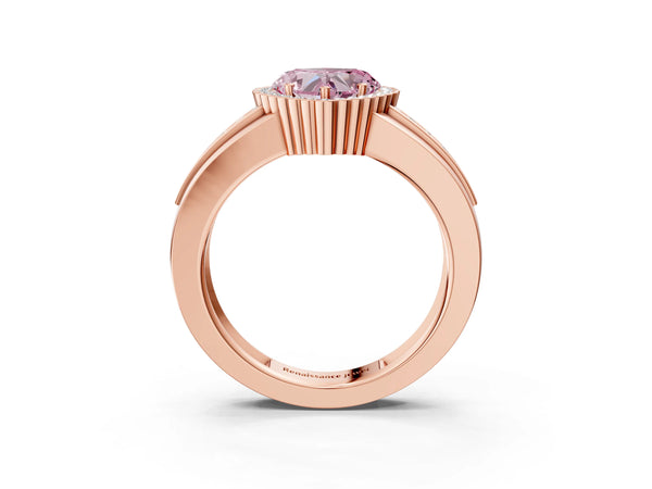 Rose gold Fancy Pink Heart  Cut Halo Pave Band Four-Prong Ring