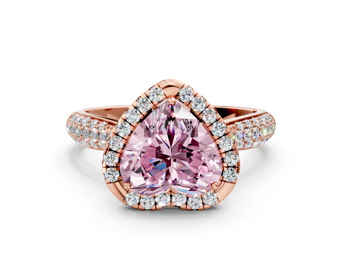 Rose gold Fancy Pink Heart  Cut Halo Pave Band Four-Prong Setting Ring_20