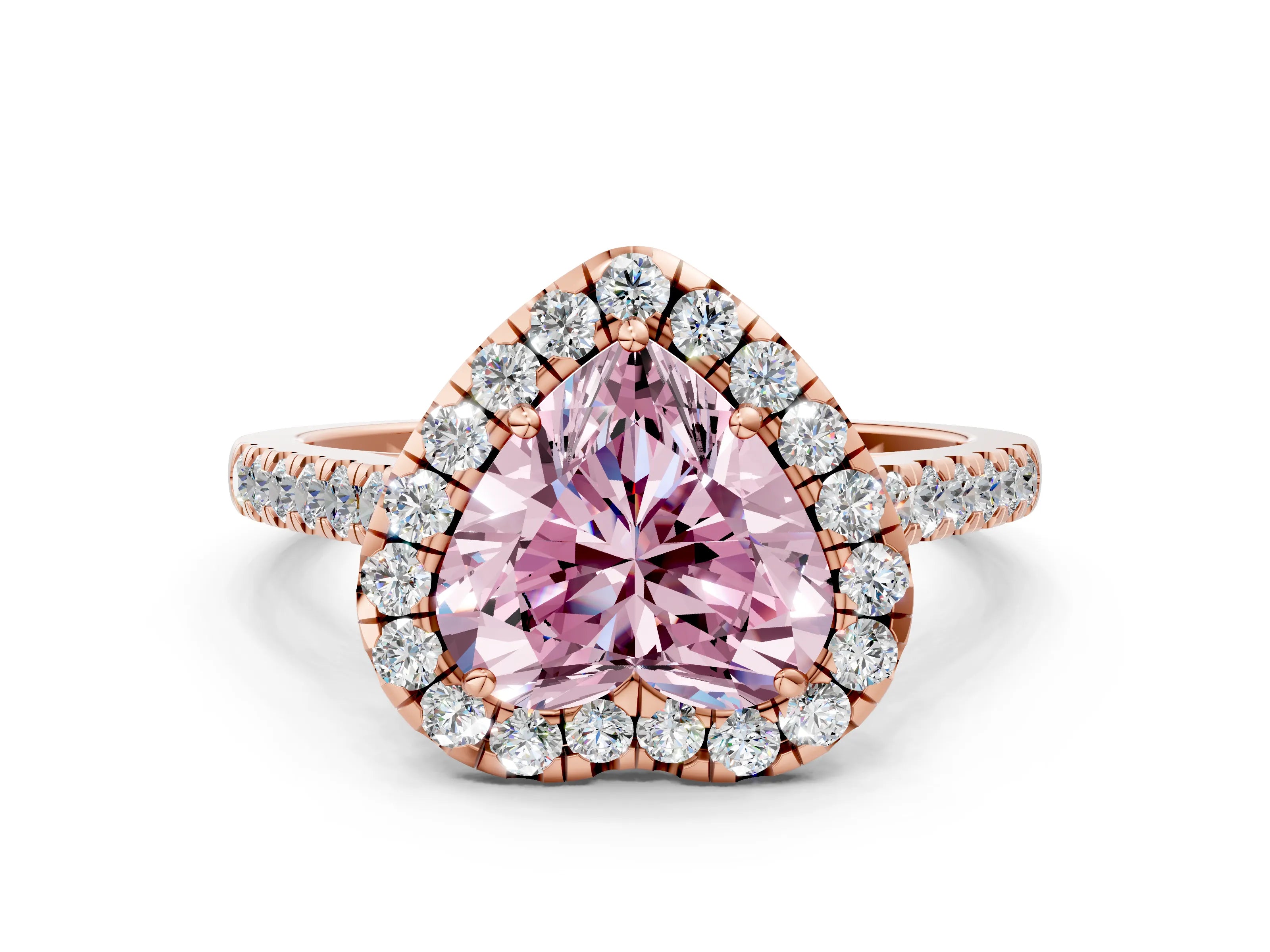 Rose gold Fancy Pink Heart Cut Halo Pave Diamond Engagement Ring with Four-Prong Setting
