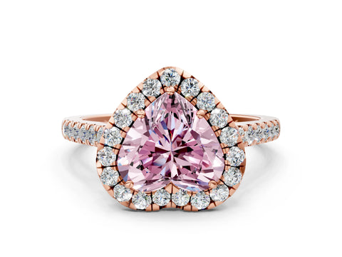 Rose gold Fancy Pink Heart Cut Halo Pave Diamond Engagement Ring with Four-Prong Setting
