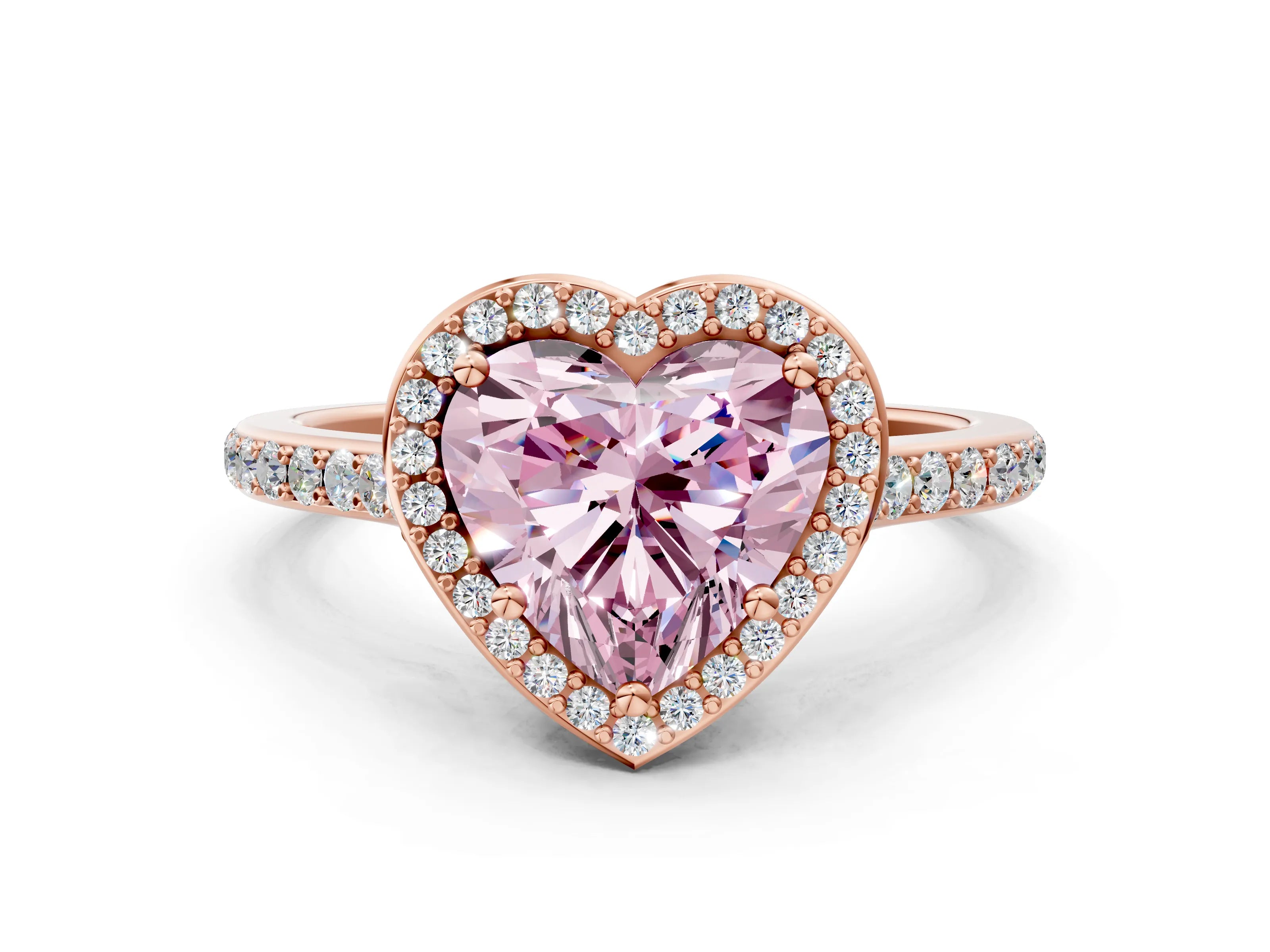 Rose gold Fancy Pink Heart Cut Halo Round Diamond Pavé Band with Four-Prong Setting_3
