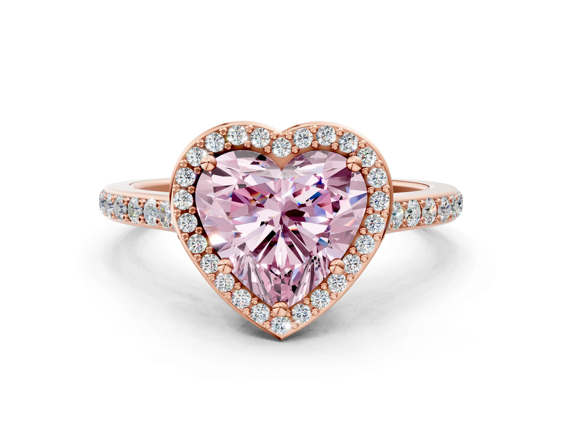 Rose gold Fancy Pink Heart Cut Halo Round Diamond Pavé Band with Four-Prong Setting_3
