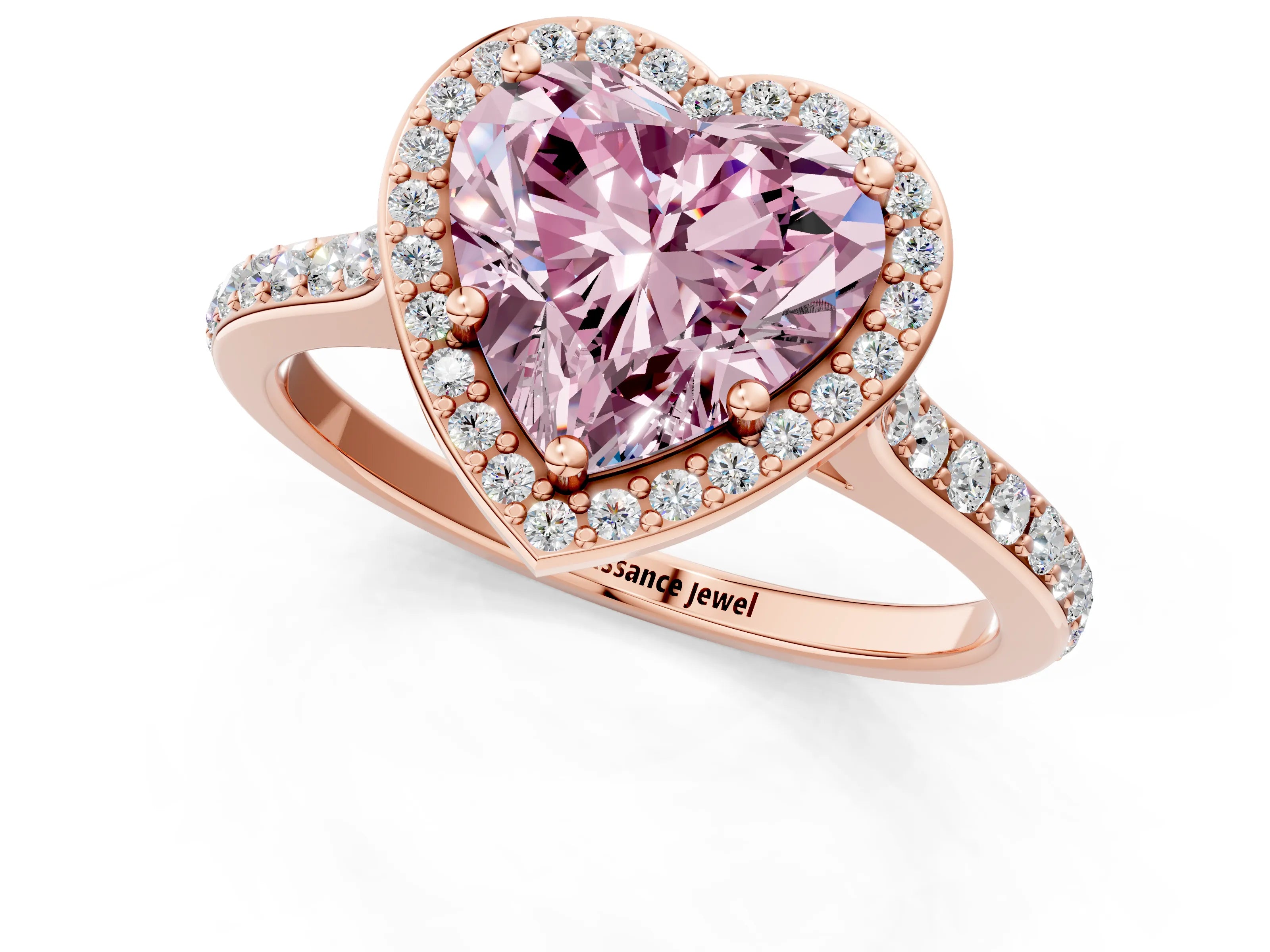 Rose gold Fancy Pink Heart Cut Halo Round Diamond Pavé Band with Four-Prong Setting_4