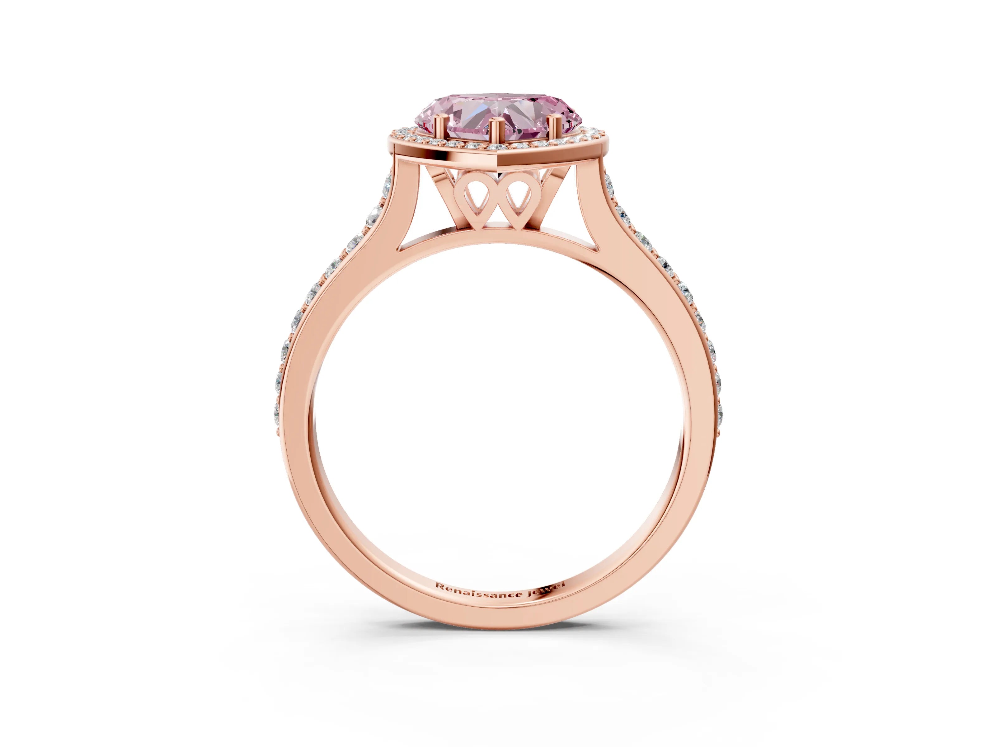 Rose gold Fancy Pink Heart Cut Halo Round Diamond Pavé Band with Four-Prong Setting_6
