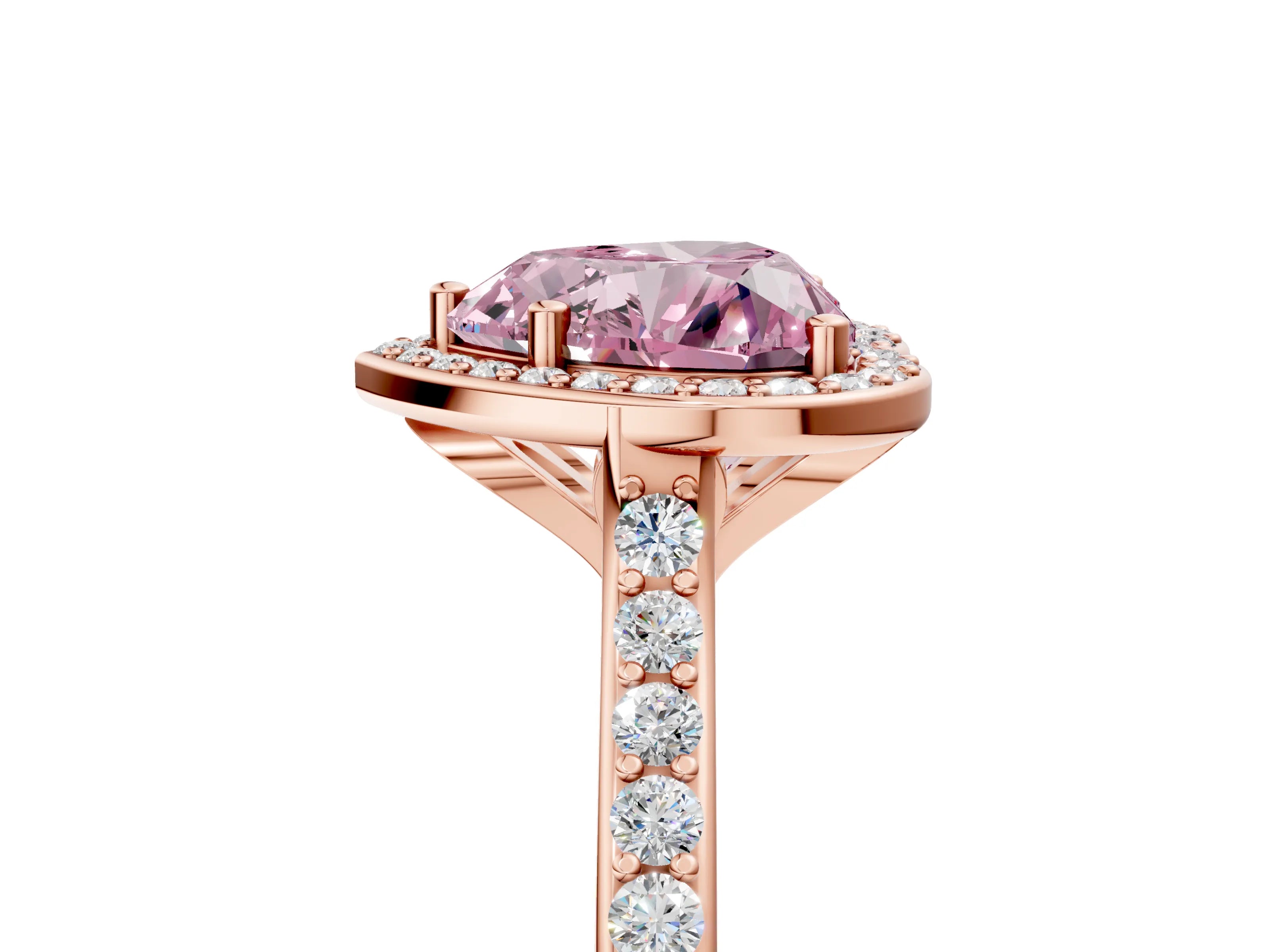 Rose gold Fancy Pink Heart Cut Halo Round Diamond Pavé Band with Four-Prong Setting_8