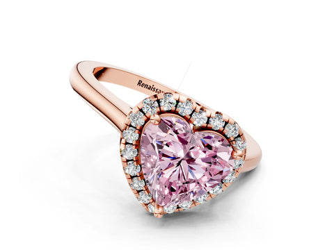 Rose gold Fancy Pink Heart Cut Halo Round Diamond Solitaire Engagement Ring with Pave Band and Four-Prong Setting_12