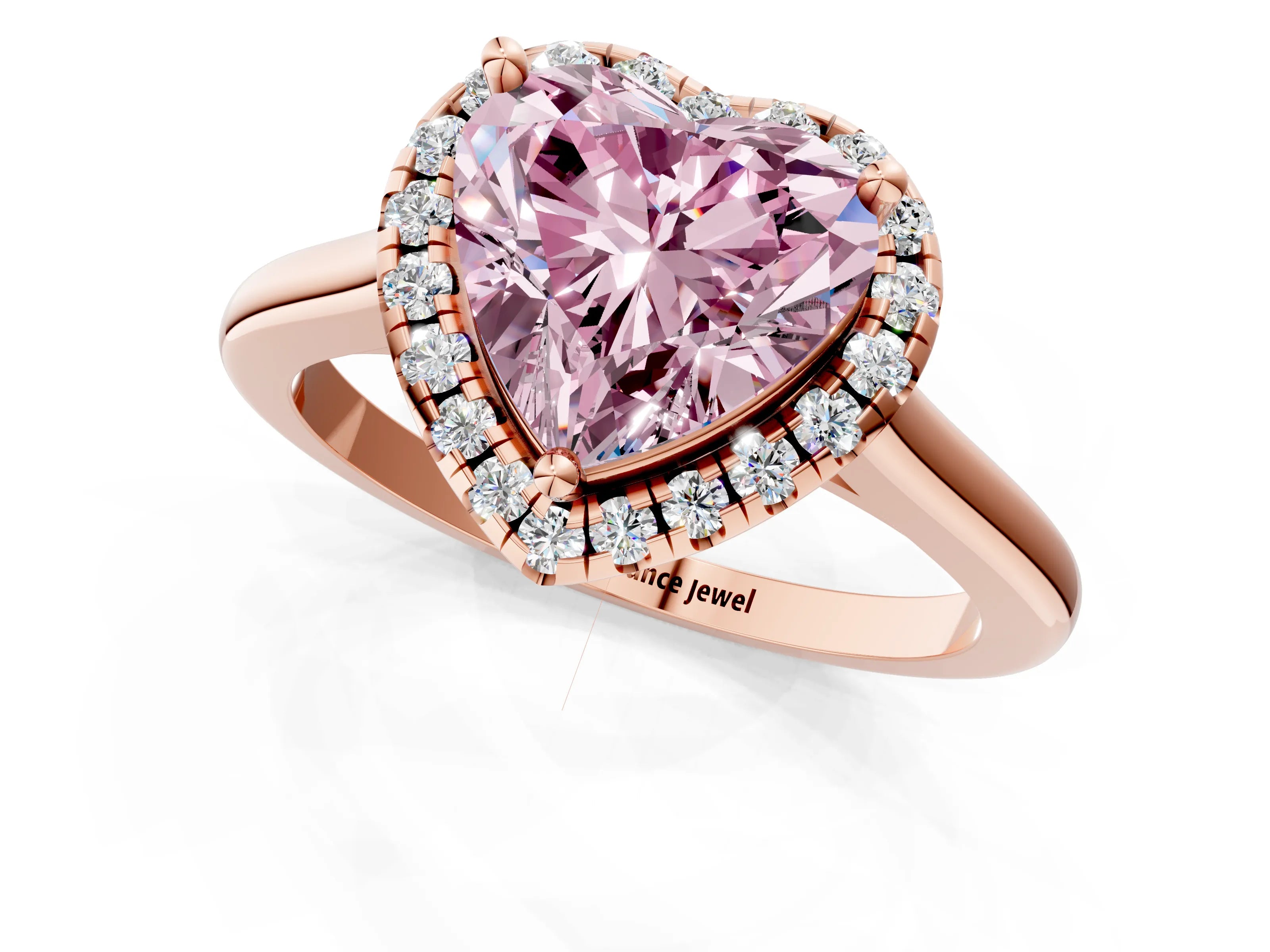 Rose gold Fancy Pink Heart Cut Halo Round Diamond Solitaire Engagement Ring with Pave Band and Four-Prong Setting_13