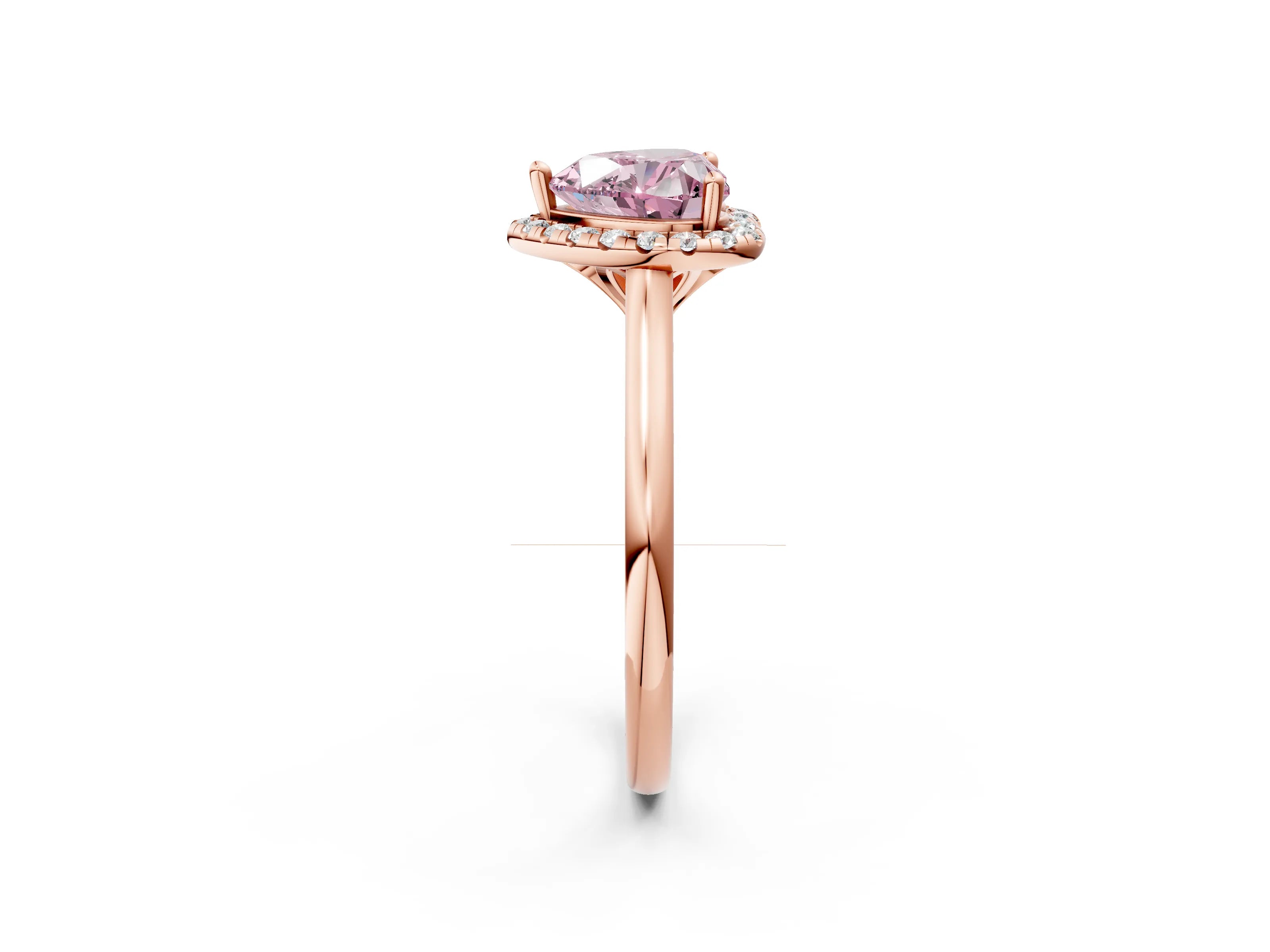Rose gold Fancy Pink Heart Cut Halo Round Diamond Solitaire Engagement Ring with Pave Band and Four-Prong Setting_14