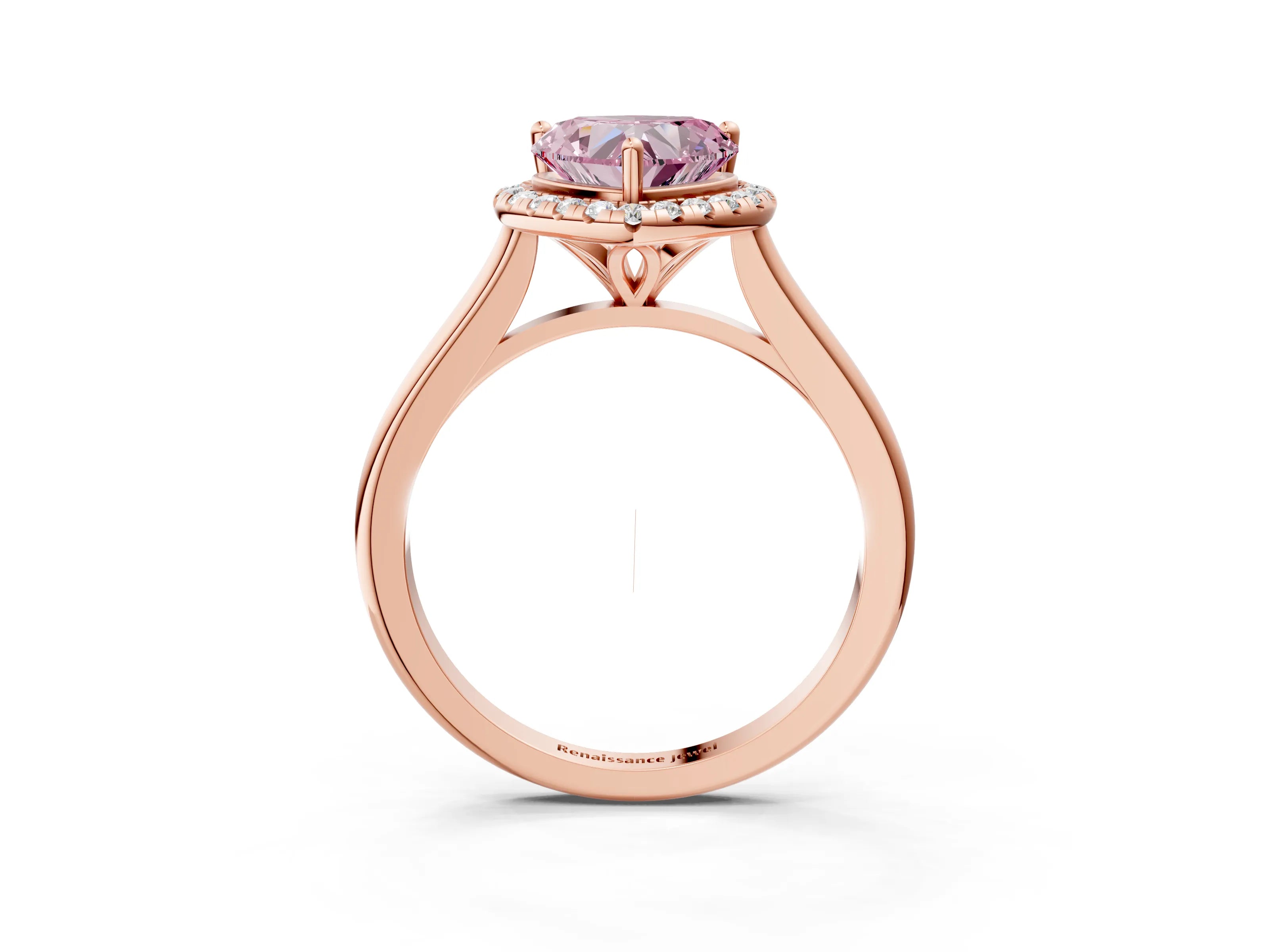 Rose gold Fancy Pink Heart Cut Halo Round Diamond Solitaire Engagement Ring with Pave Band and Four-Prong Setting_15