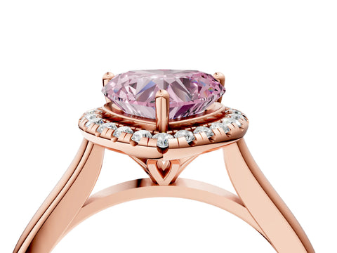 Rose gold Fancy Pink Heart Cut Halo Round Diamond Solitaire Engagement Ring with Pave Band and Four-Prong Setting_16