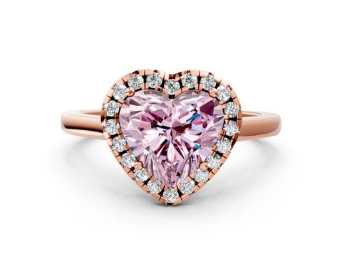 Rose gold Fancy Pink Heart Cut Halo Round Diamond Solitaire Ring with Pavé Band and Four-Prong Setting_12