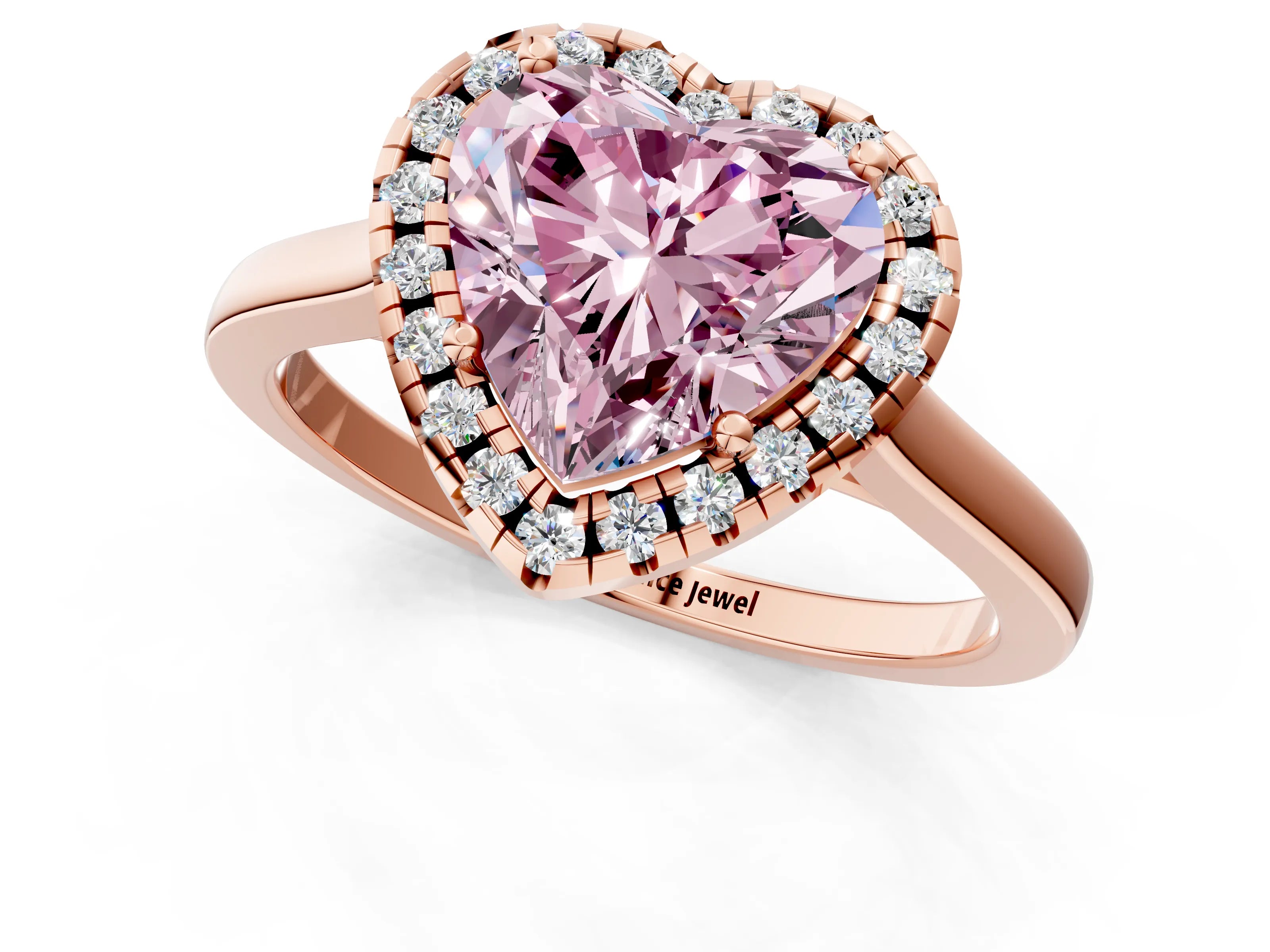 Rose gold Fancy Pink Heart Cut Halo Round Diamond Solitaire Ring with Pavé Band and Four-Prong Setting_13