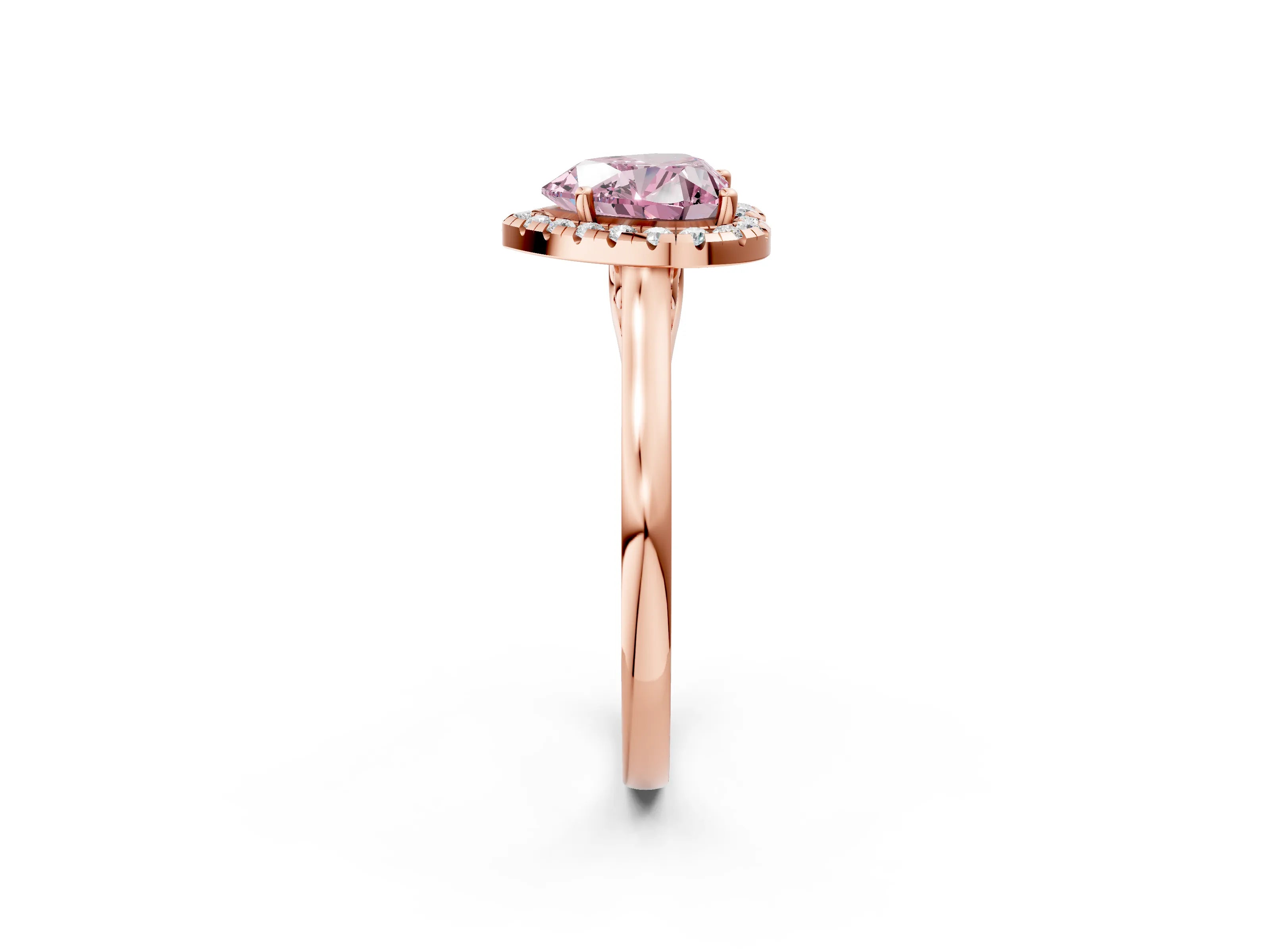 Rose gold Fancy Pink Heart Cut Halo Round Diamond Solitaire Ring with Pavé Band and Four-Prong Setting_14