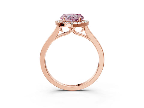 Rose gold Fancy Pink Heart Cut Halo Round Diamond Solitaire Ring with Pavé Band and Four-Prong Setting_15