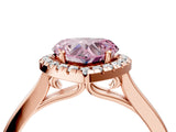 Rose gold Fancy Pink Heart Cut Halo Round Diamond Solitaire Ring with Pavé Band and Four-Prong Setting_16