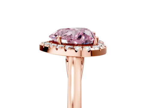 Rose gold Fancy Pink Heart Cut Halo Round Diamond Solitaire Ring with Pavé Band and Four-Prong Setting_17