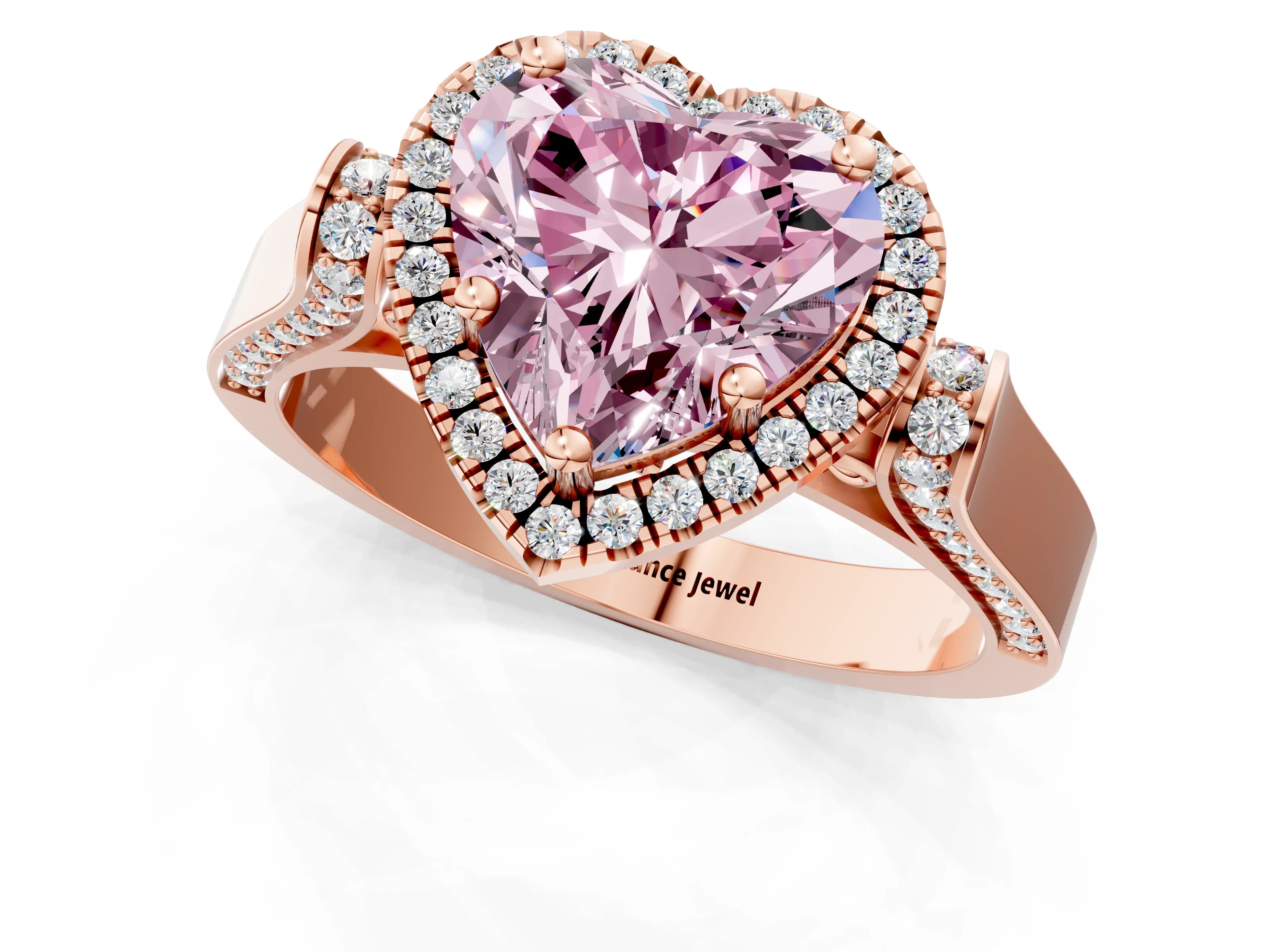 Rose gold Fancy Pink Heart Cut Halo Round Diamond Twist Band with Four-Prong Setting_1