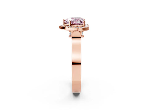 Rose gold Fancy Pink Heart Cut Halo Round Diamond Twist Band with Four-Prong Setting_2