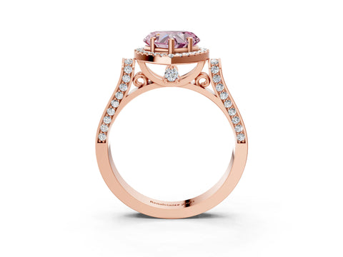 Rose gold Fancy Pink Heart Cut Halo Round Diamond Twist Band with Four-Prong Setting_3