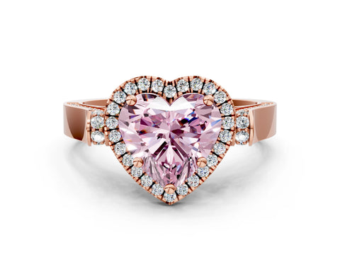 Rose gold Fancy Pink Heart Cut Halo Round Diamond Twist Band with Four-Prong Setting