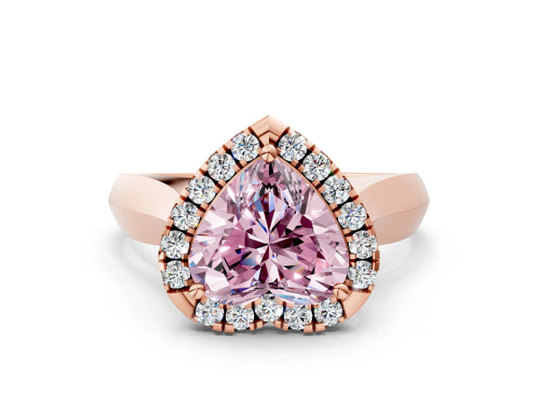 Rose gold Fancy Pink Heart  Cut Halo Solitaire Engagement Ring with Square Band and Four-Prong Setting