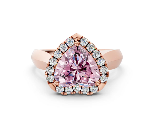 Rose gold Fancy Pink Heart  Cut Halo Solitaire Engagement Ring with Square Band and Four-Prong Setting