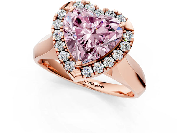 Rose gold Fancy Pink Heart  Cut Halo Solitaire Engagement Ring with Square Band and Four-Prong Setting