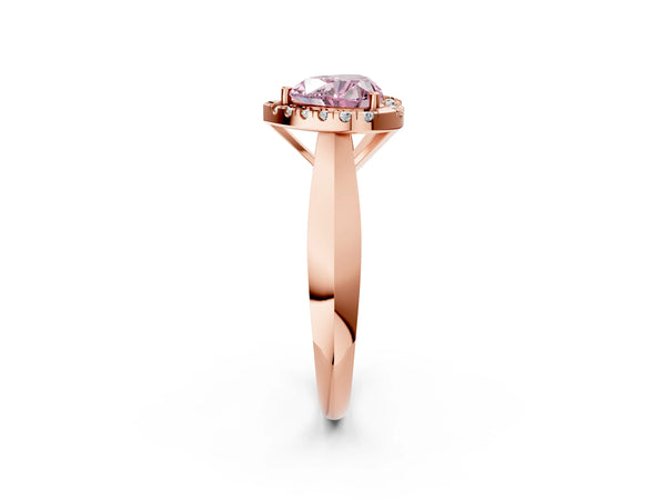 Rose gold Fancy Pink Heart  Cut Halo Solitaire Engagement Ring with Square Band and Four-Prong Setting