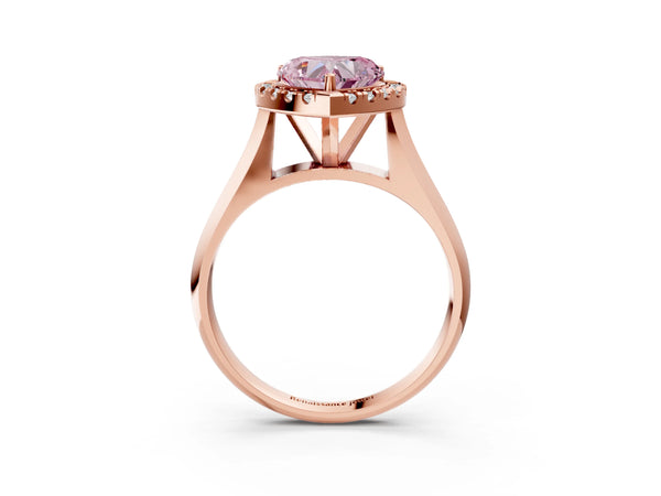 Rose gold Fancy Pink Heart  Cut Halo Solitaire Engagement Ring with Square Band and Four-Prong Setting