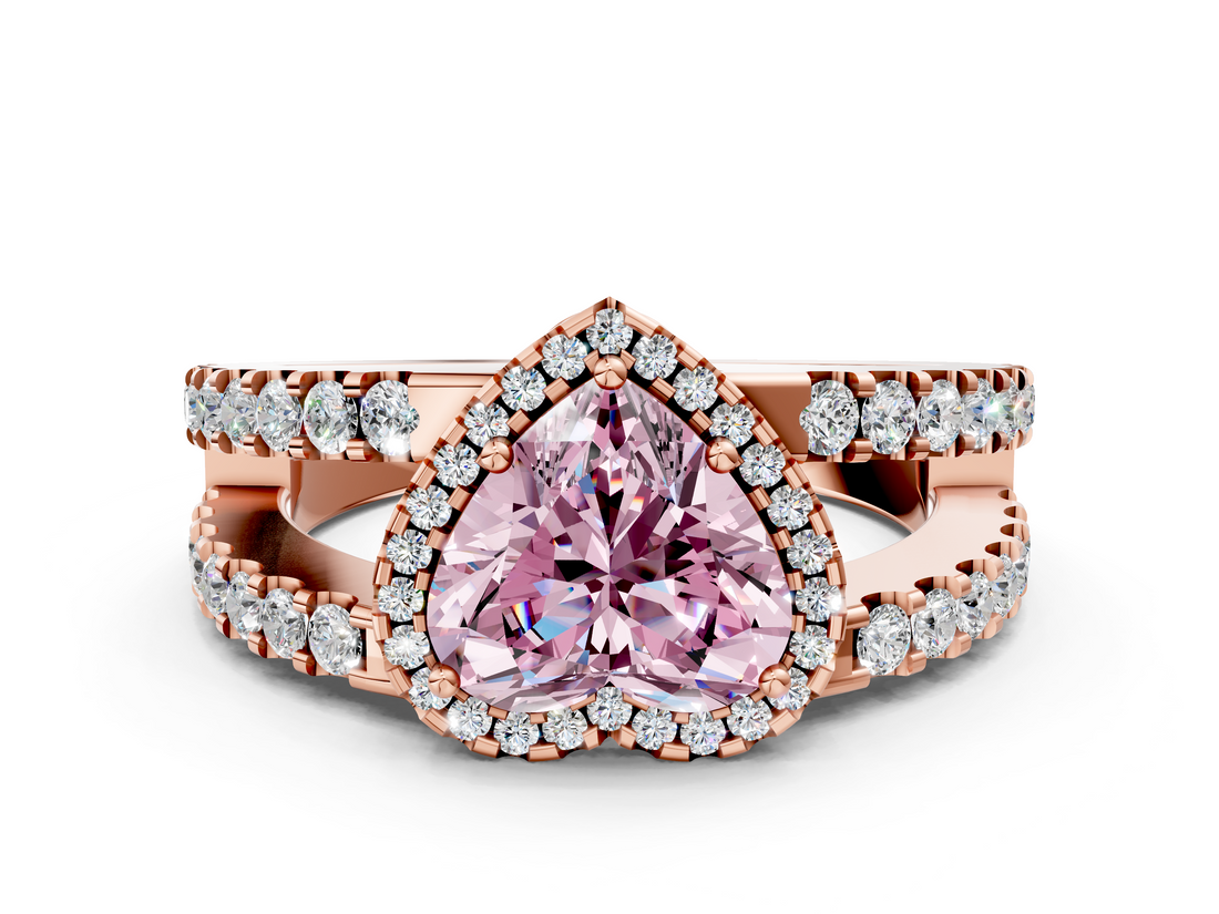 Rose gold Fancy Pink Heart  Cut Halo Split Shank Diamond Ring with Four-Prong Setting_45