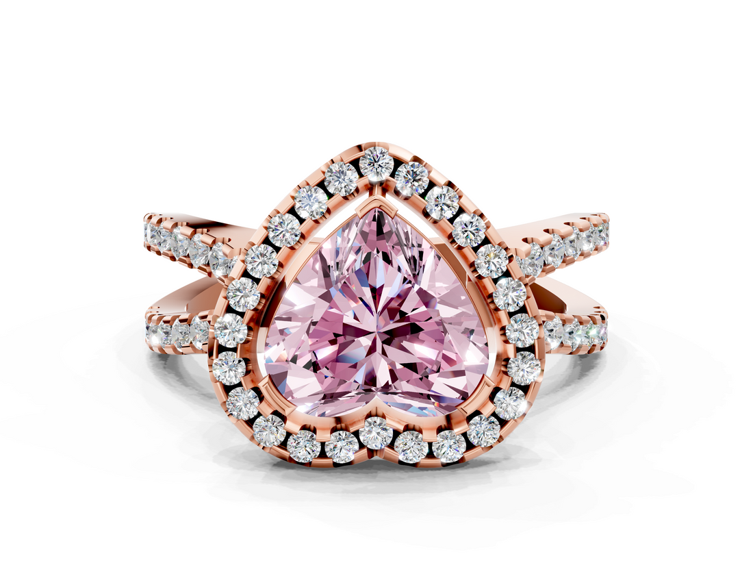Rose gold Fancy Pink Heart  Cut Halo Split Shank Pave Set Ring_62