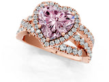 Rose gold Fancy Pink Heart  Cut Halo Split Shank Prong Setting Ring_13