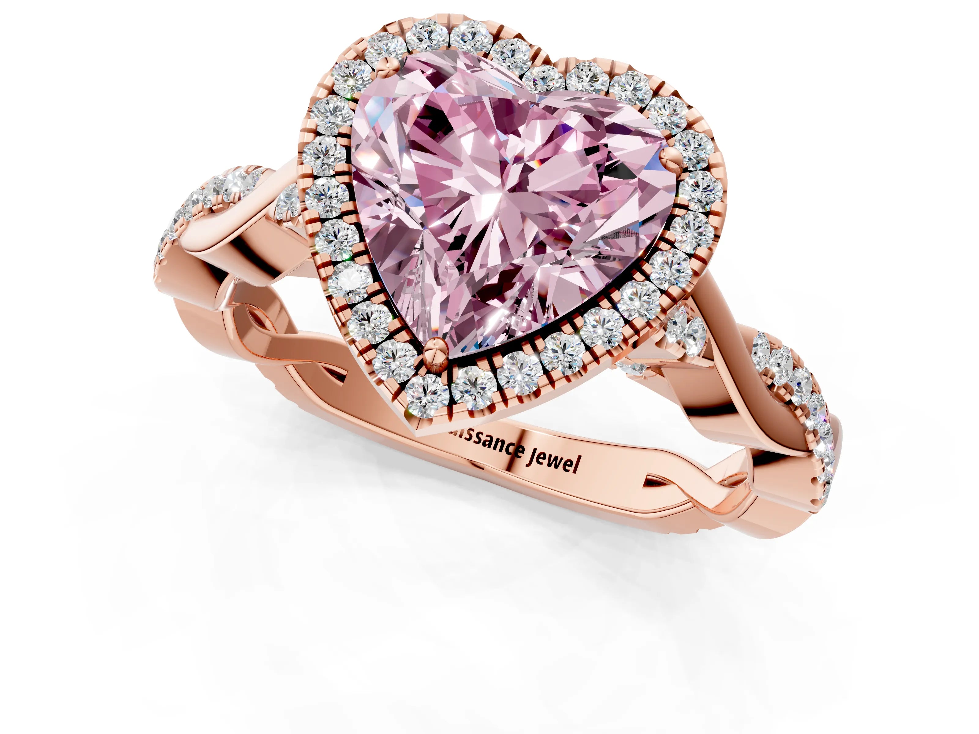 Rose gold Fancy Pink Heart Cut Halo Twist Band with Four-Prong Setting_1