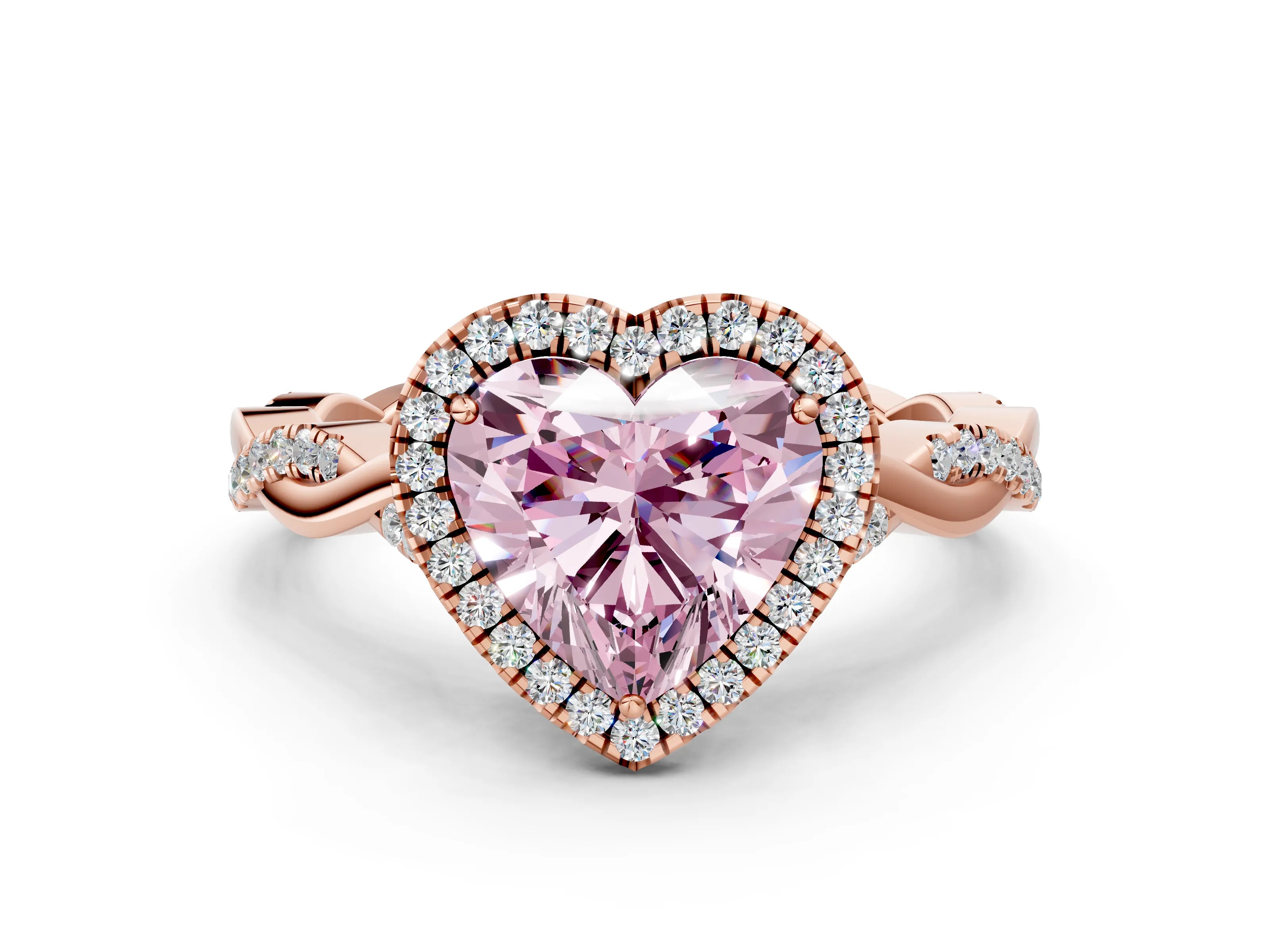 Rose gold Fancy Pink Heart Cut Halo Twist Band with Four-Prong Setting_12