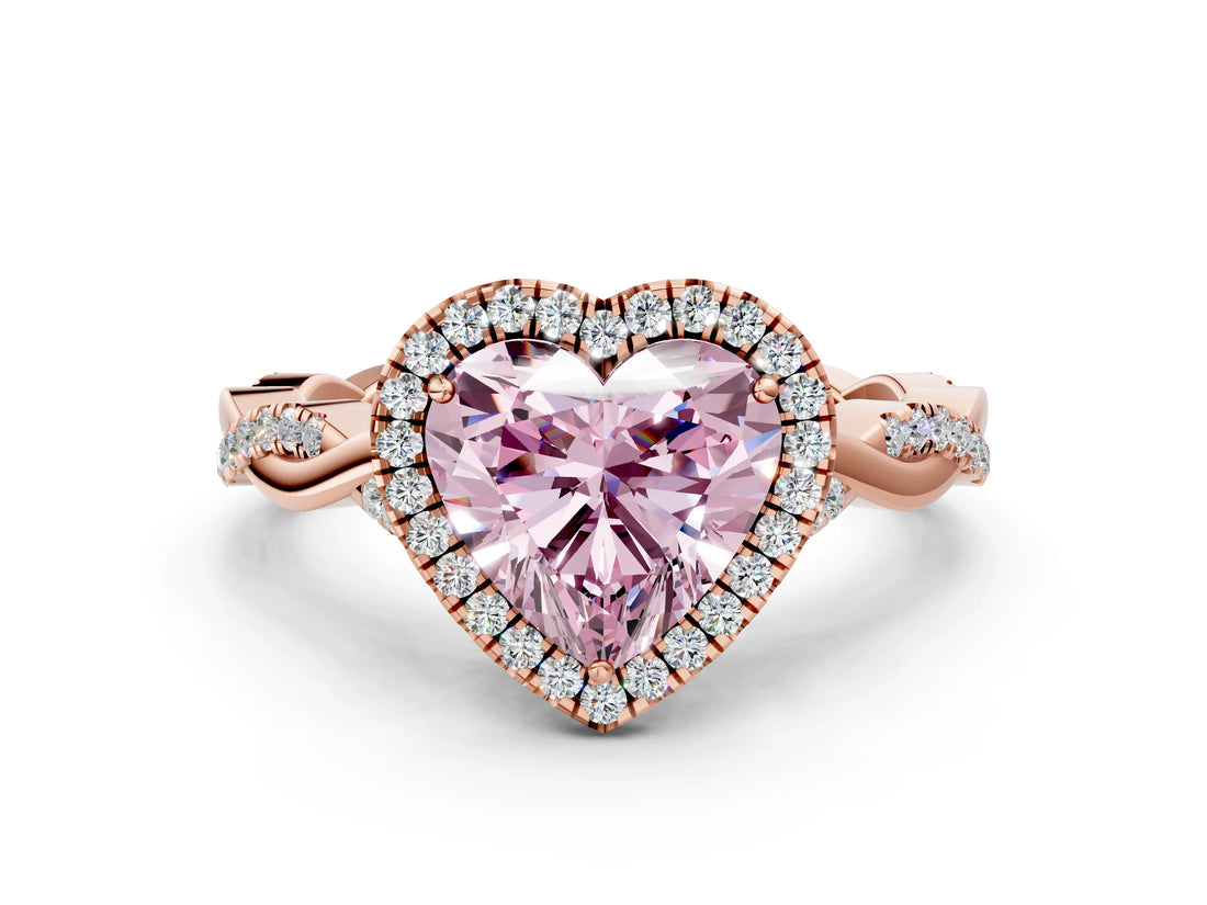 Rose gold Fancy Pink Heart Cut Halo Twist Band with Four-Prong Setting_12