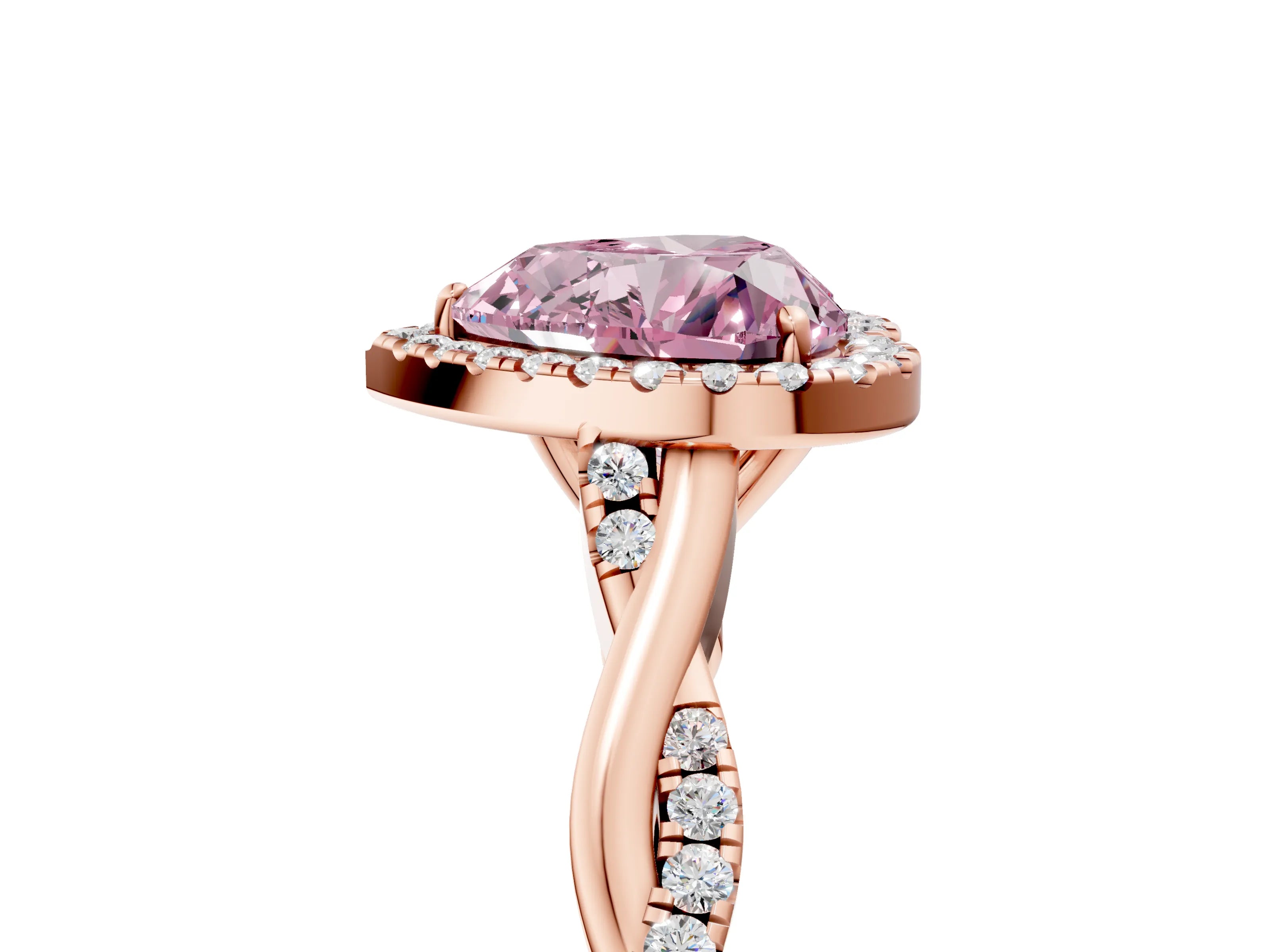 Rose gold Fancy Pink Heart Cut Halo Twist Band with Four-Prong Setting_5