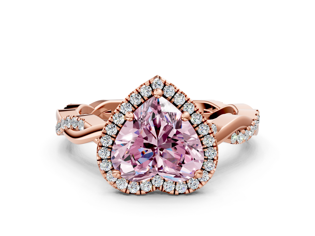 Rose gold Fancy Pink Heart  Cut Halo Twisted Band Four-Prong Ring_21