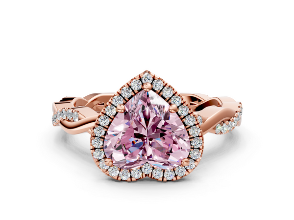 Rose gold Fancy Pink Heart  Cut Halo Twisted Band Four-Prong Ring