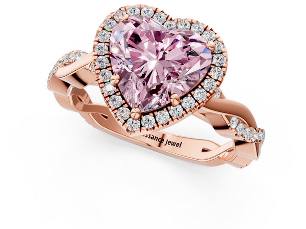 Rose gold Fancy Pink Heart  Cut Halo Twisted Band Four-Prong Ring