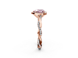 Rose gold Fancy Pink Heart  Cut Halo Twisted Band Four-Prong Ring_23