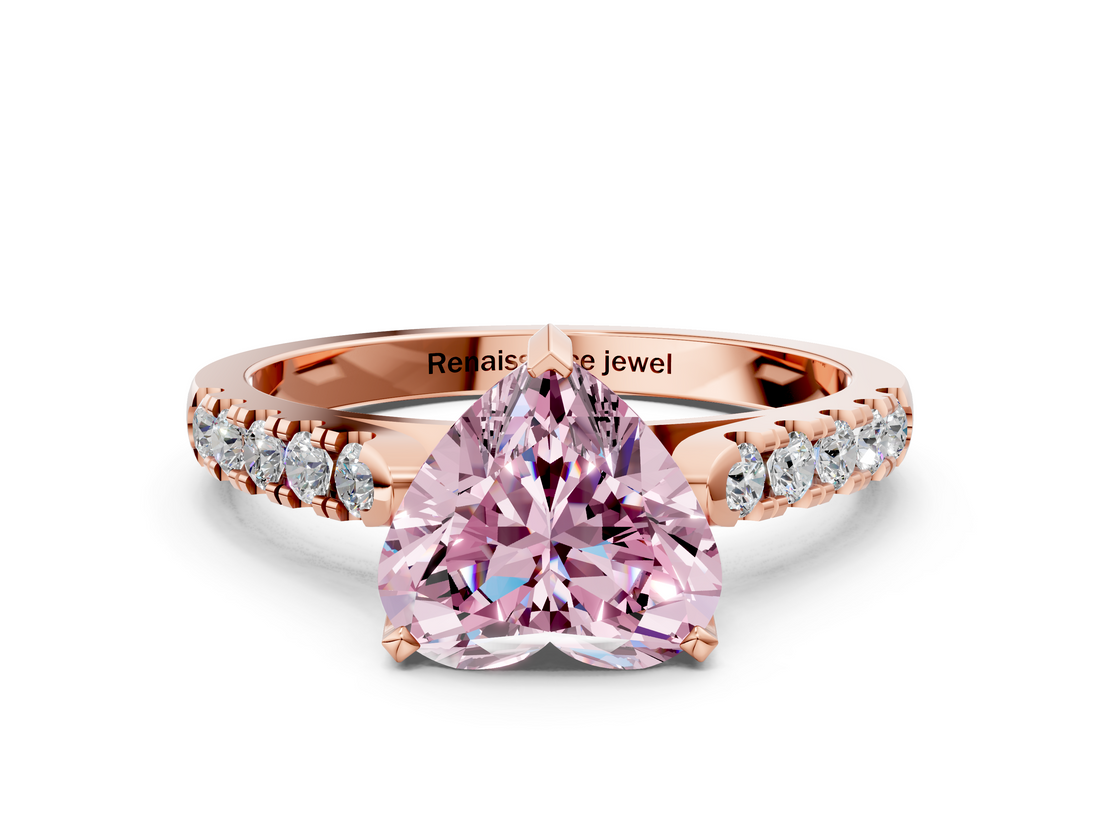 Rose gold Fancy Pink Heart  Cut Pavé Band Solitaire Ring with Four-Prong Setting_25