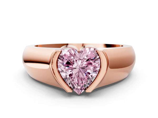 Rose gold Fancy Pink Heart Cut Solitaire Bezel Set Diamond Ring with Wide Band