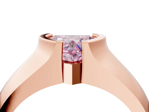 Rose gold Fancy Pink Heart Cut Solitaire Bezel Set Diamond Ring with Wide Band_4