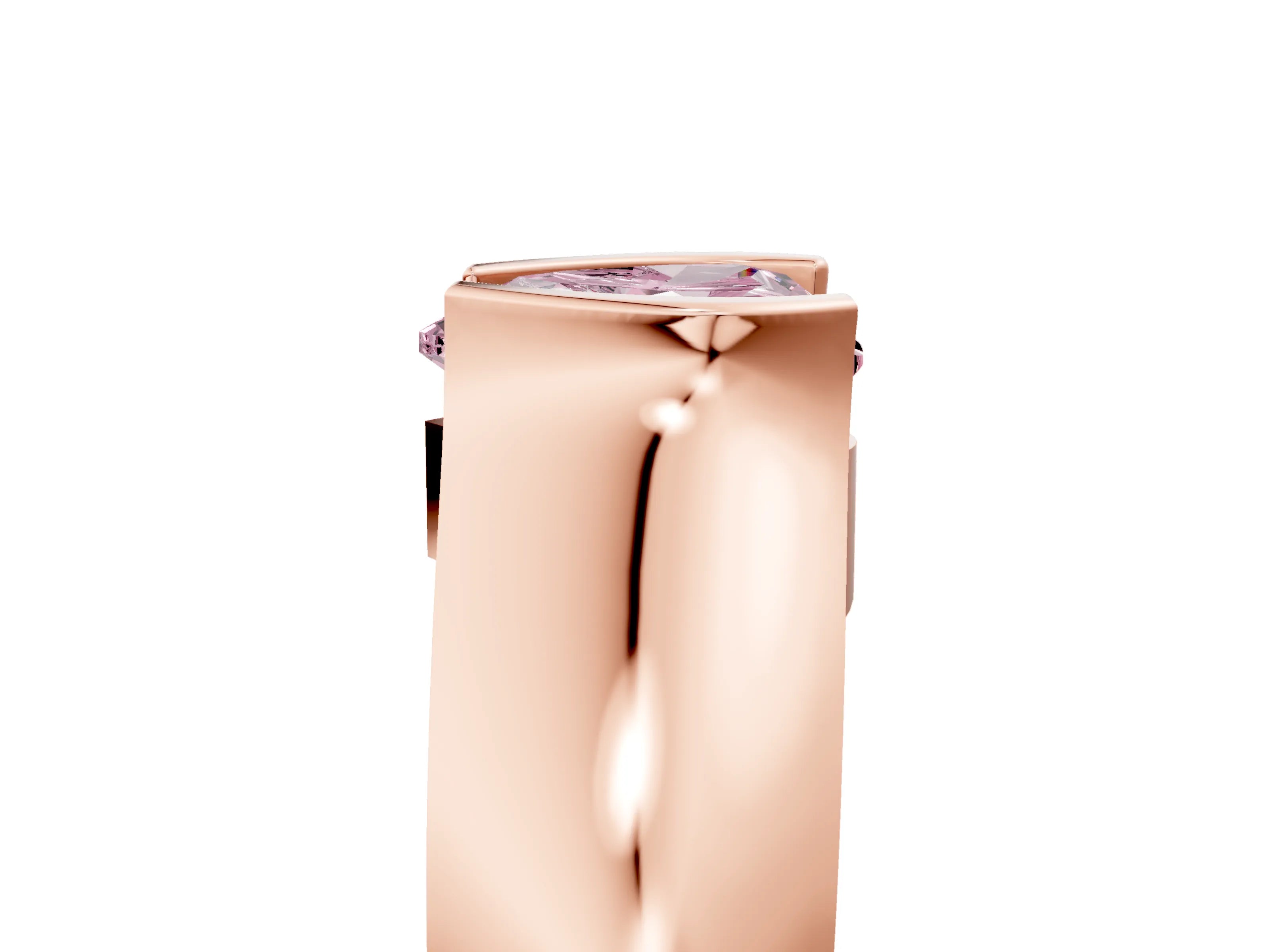 Rose gold Fancy Pink Heart Cut Solitaire Bezel Set Diamond Ring with Wide Band_5