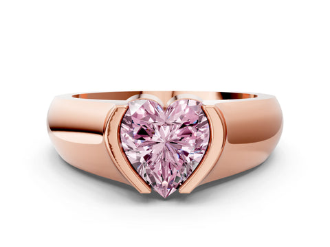 Rose gold Fancy Pink Heart Cut Solitaire Bezel Set Diamond Ring with Wide Band