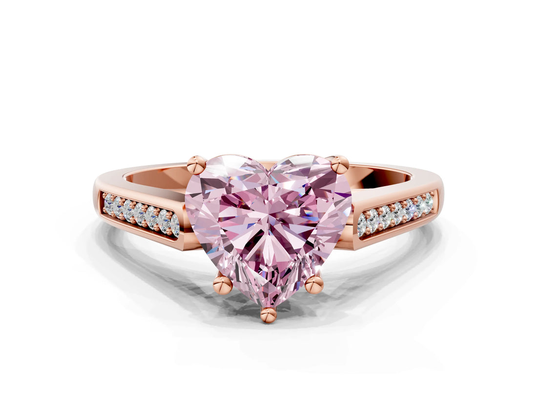 Rose gold Fancy Pink Heart Cut Solitaire Cathedral Diamond Engagement Ring with Channel-Set Band and Four-Prong Setting_3