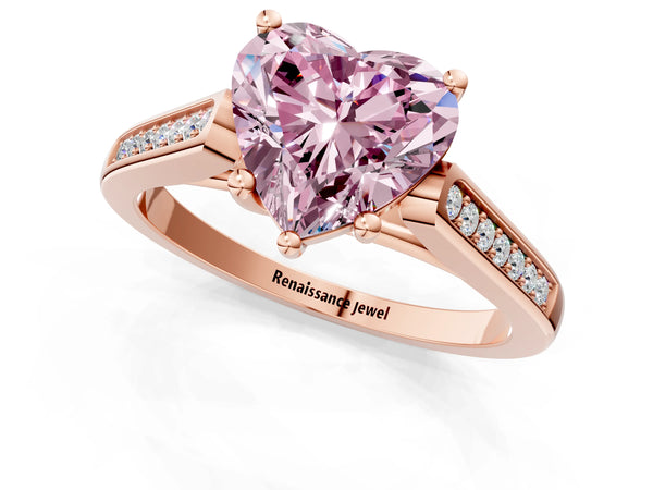 Rose Gold Heart-Shaped Cathedral Solitaire Engagement Ring Setting for Fancy Pink Center