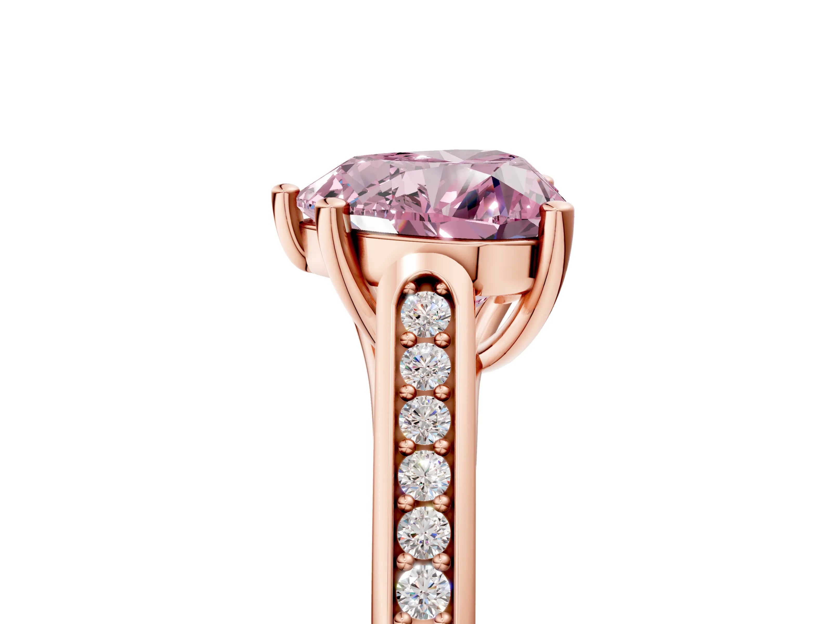 Rose gold Fancy Pink Heart Cut Solitaire Cathedral Diamond Engagement Ring with Channel-Set Band and Four-Prong Setting_8