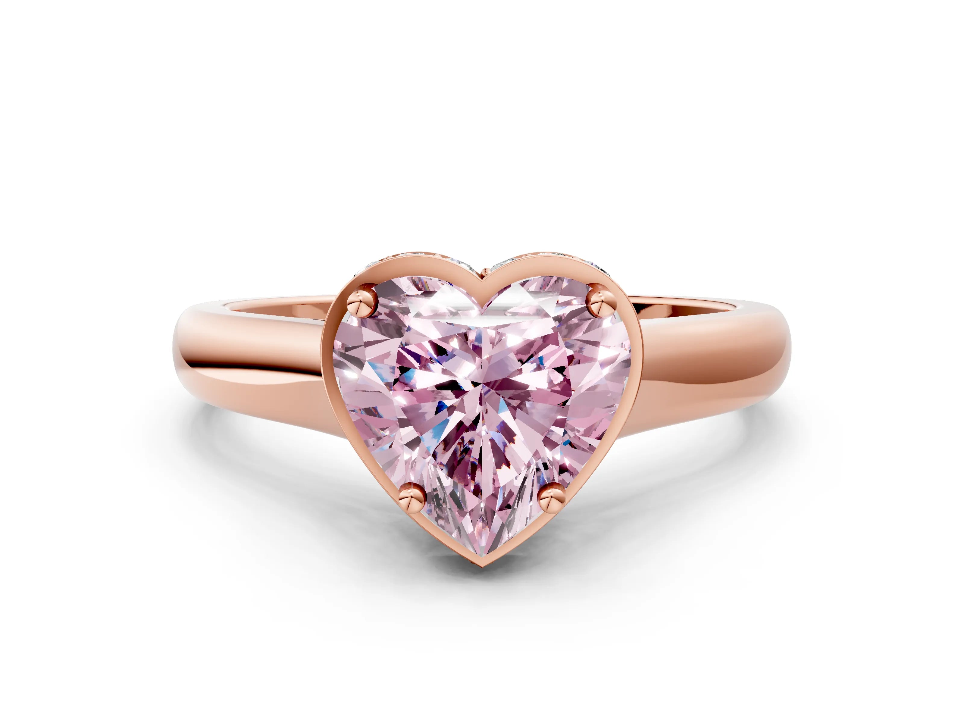 Rose gold Fancy Pink Heart Cut Solitaire Diamond Engagement Ring with Four-Prong Setting and Tapered Band