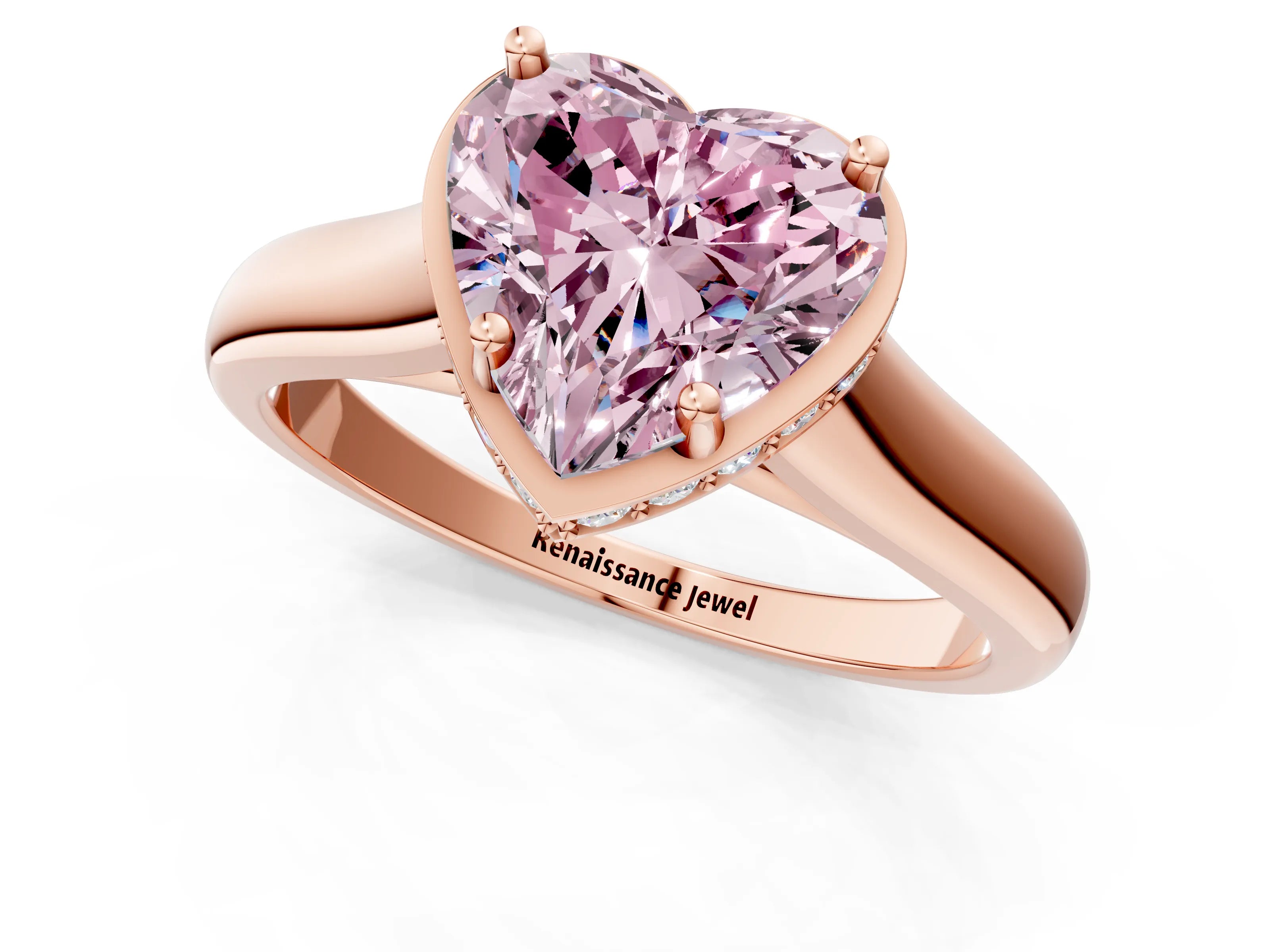 Rose gold Fancy Pink Heart Cut Solitaire Diamond Engagement Ring with Four-Prong Setting and Tapered Band_1